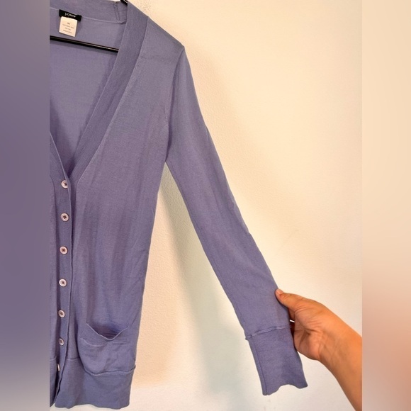 J. Crew 100% Merino Wool Periwinkle Blue Longline V Neck Cardigan Sweater XS - Picture 4 of 14